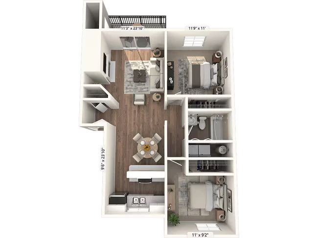 2 BED 1 BATH D102 floor plan